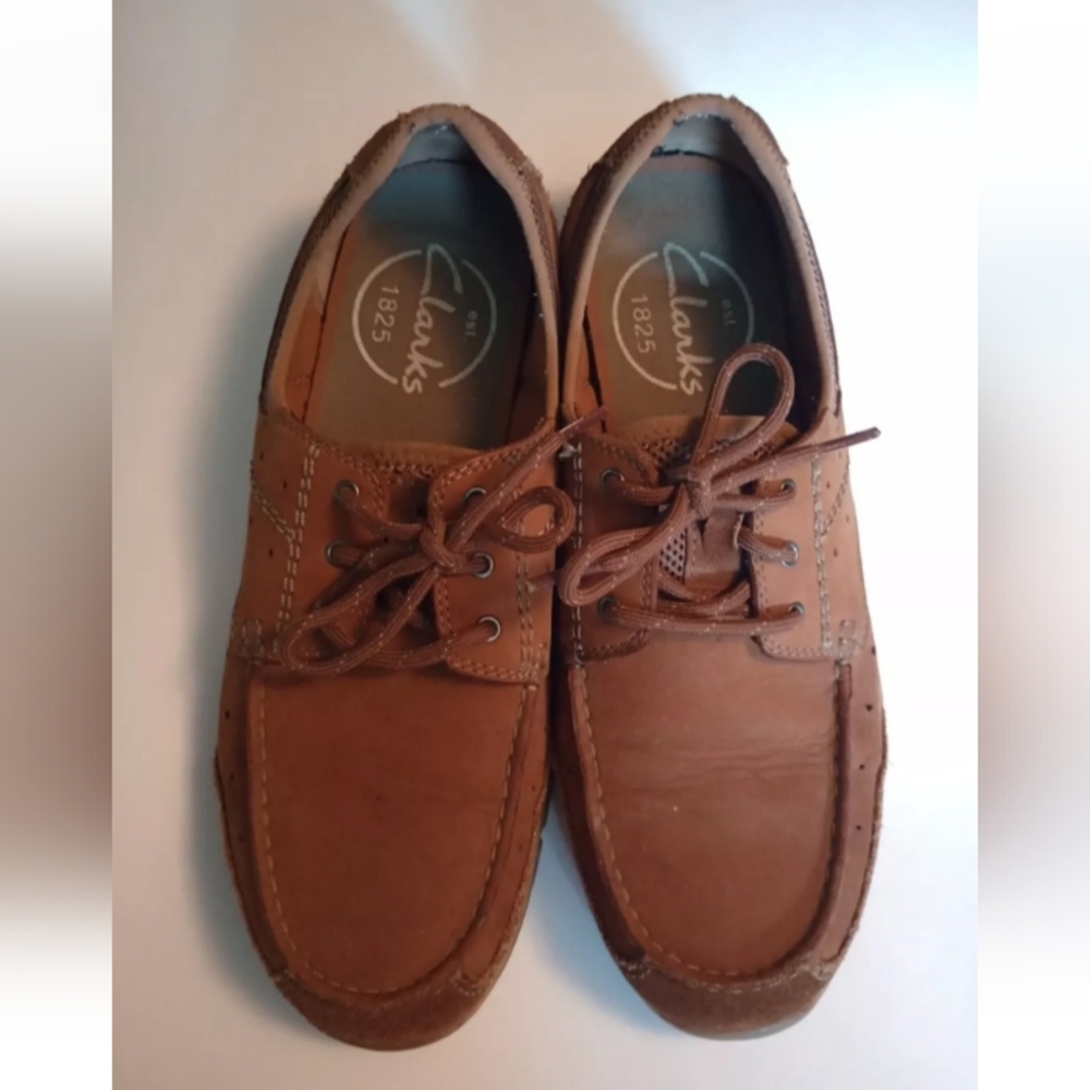 Clarks Sailview Mens Size 9.5 Lace Boat Shoe 63625 Brown Nubuck Suede Deck